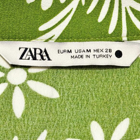 Zara Green White Lilou Maxi Dress Size M Belted Button Front Floral Boho Resort - Picture 4 of 12